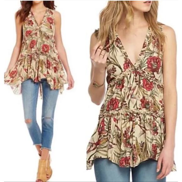 Free People Floral Hummingbird Purple Haze Boho Tunic Size S - Picture 1 of 11